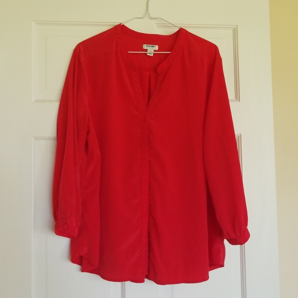 Red Old Navy button up shirt